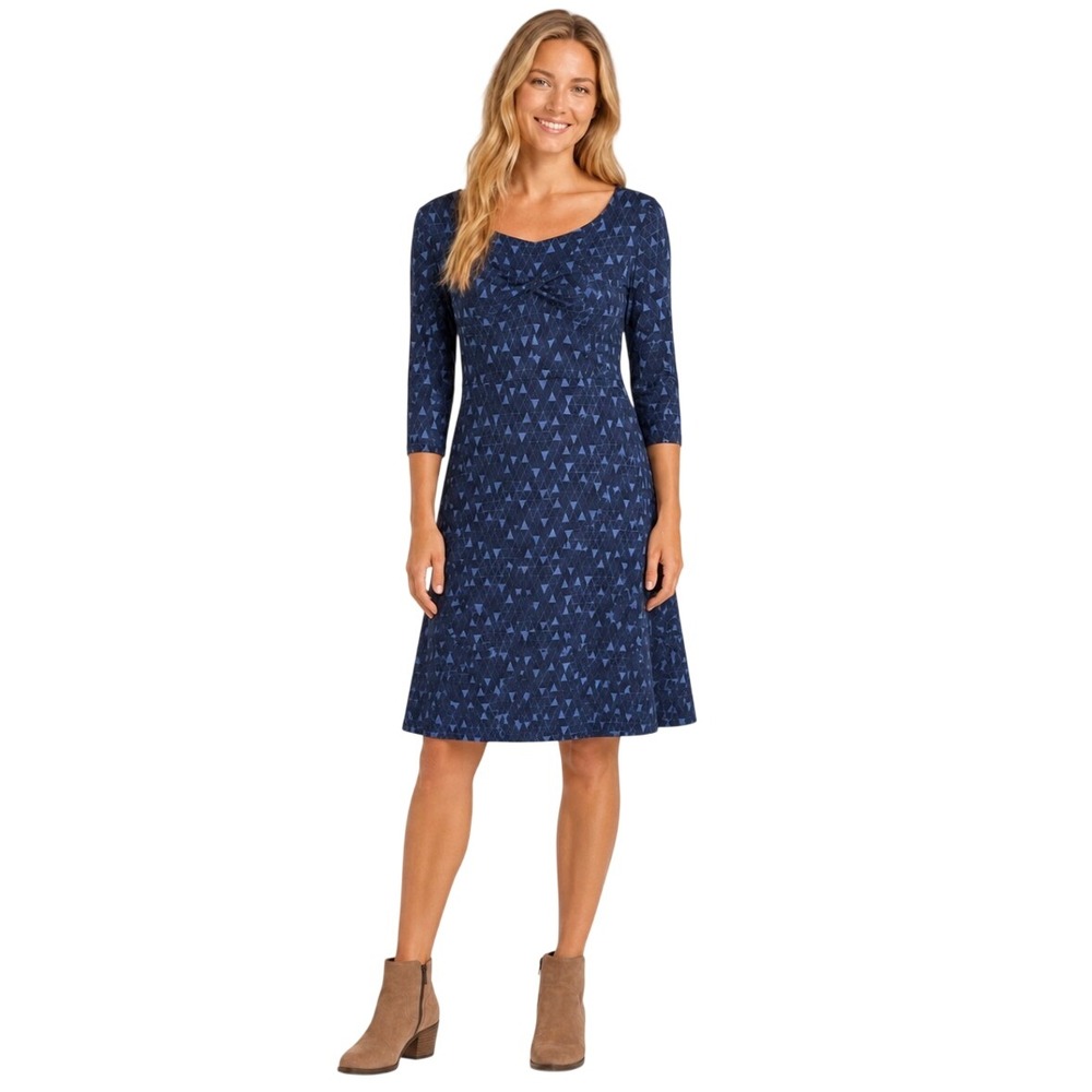 NWT Toad&Co Rosalinda Dress Nightsky Line Print Blue Geometric Small